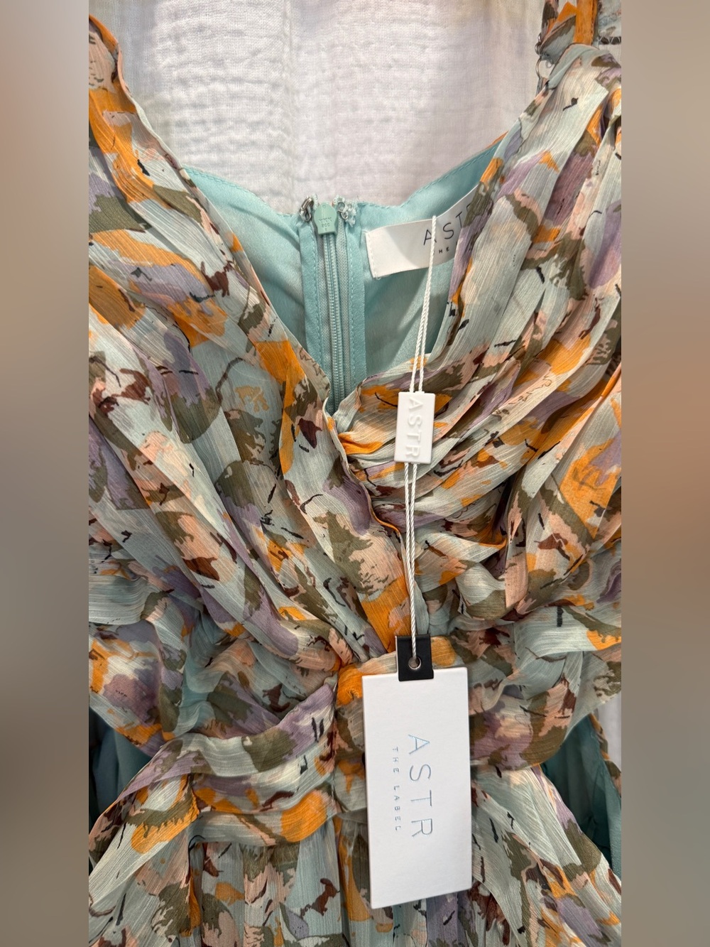 ASTR the Label Fritillaria Maxi Dress Mint Purple Floral Cutout Slit Size L NWT - Picture 8 of 15